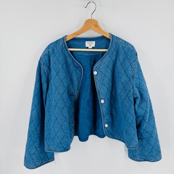 Kate Spade x Target Quilted Denim Jacket Blue Diamond Stitch Size L - Picture 1 of 8